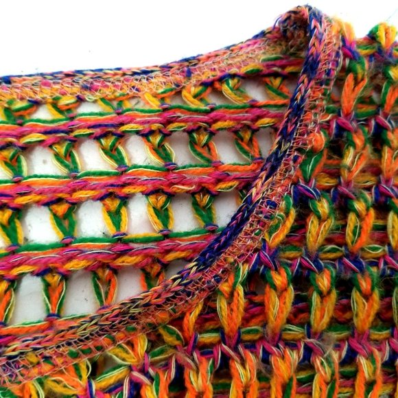 Lipstick Cropped Open Knit Sweater 80s Large Short Sleeve Dance Yellow Blue Purp - Picture 2 of 9